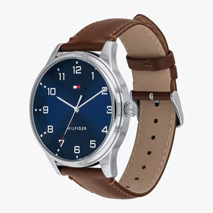 TOMMY HILFIGER  Men Navy Blue Dial & Brown Leather Strap Analogue Watch - For Men TH1791659W (BRAND NEW/SEALED)