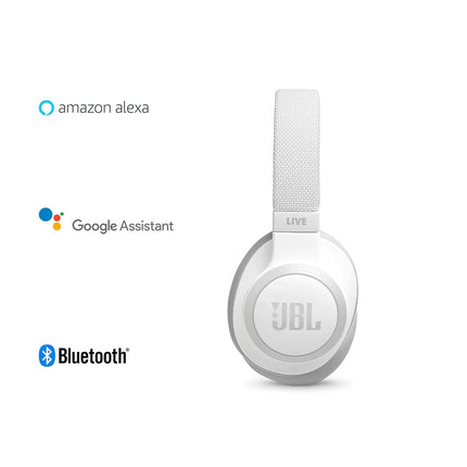 JBL Live 650BTNC, Over Ear Active Noise Cancelling Headphones with Mic, Signature Sound, Quick Charge, Dual Pairing, AUX, Built-in Alexa and Google Assistant (White, Wireless)