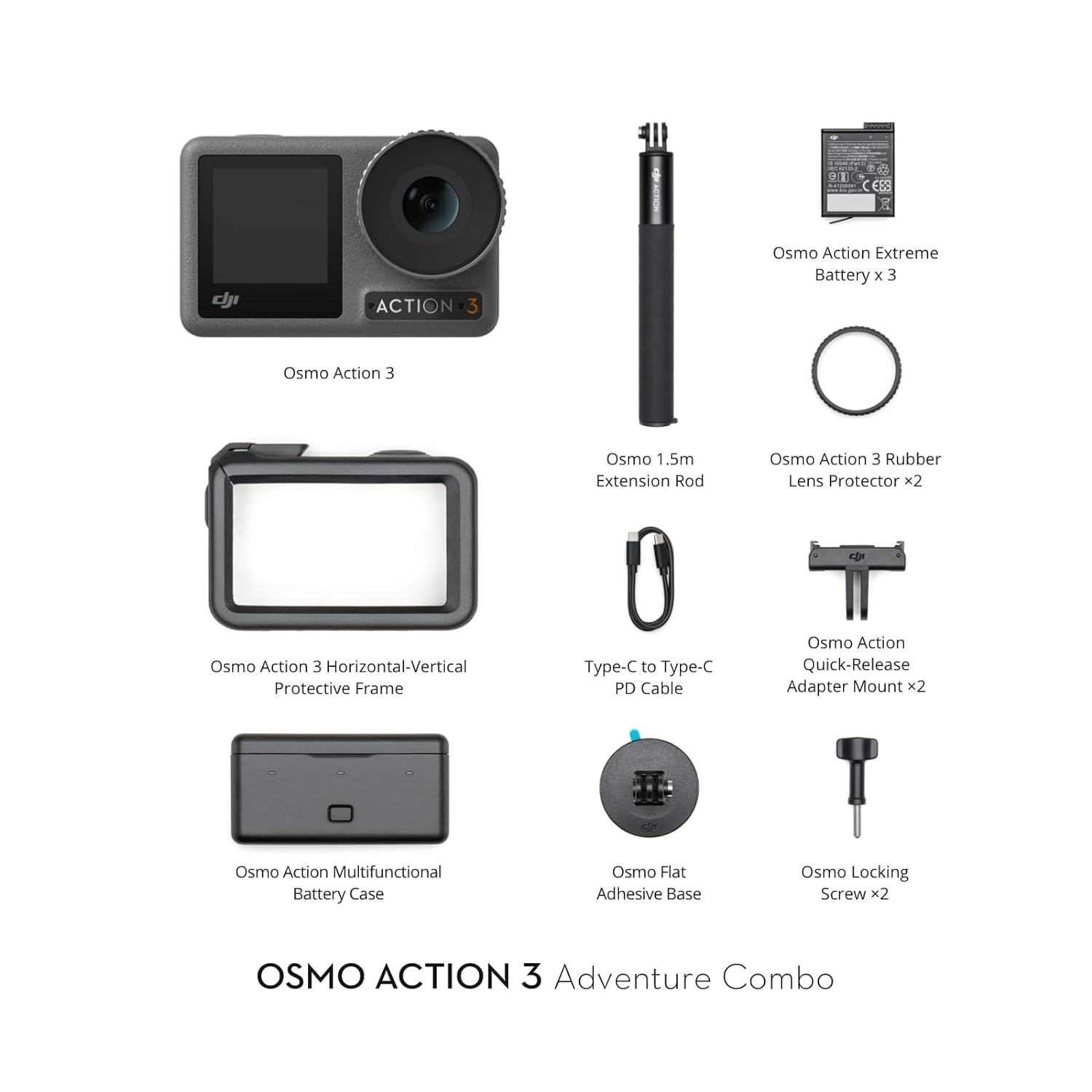 DJI Osmo Action 3 Optical Zoom 4X Adventure Combo, Black