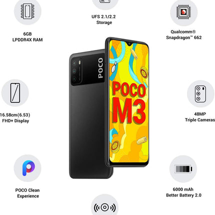 POCO M3 (Power Black, 6GB RAM, 64GB Storage) (Compatible Box)