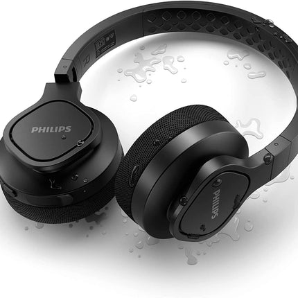 Philips Audio TAA4216 On-Ear Sports Bluetooth Headphones with IP55 Dust/Water Protection, 35 Hours Play Time, Cooling & Washable Ear Cups, Quick Charge, 40 mm Drivers and Built-in Mic (Black)