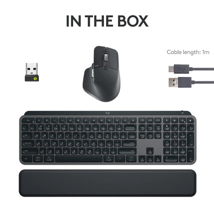 Logitech MX Keys S Combo with Free Adobe Subscription - Performance Wireless Keyboard and Mouse with Palm Rest, Customisable Illumination, Fast Scrolling, Bluetooth, USB C (BRAND NEW/SEALED)