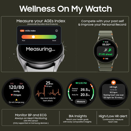 Samsung Galaxy Watch 7 (40mm, BT) with 3nm Processor | Dual GPS | Sapphire Glass & Armour Aluminum | 5ATM & IP68 | HR, SpO2, BP & ECG Monitor