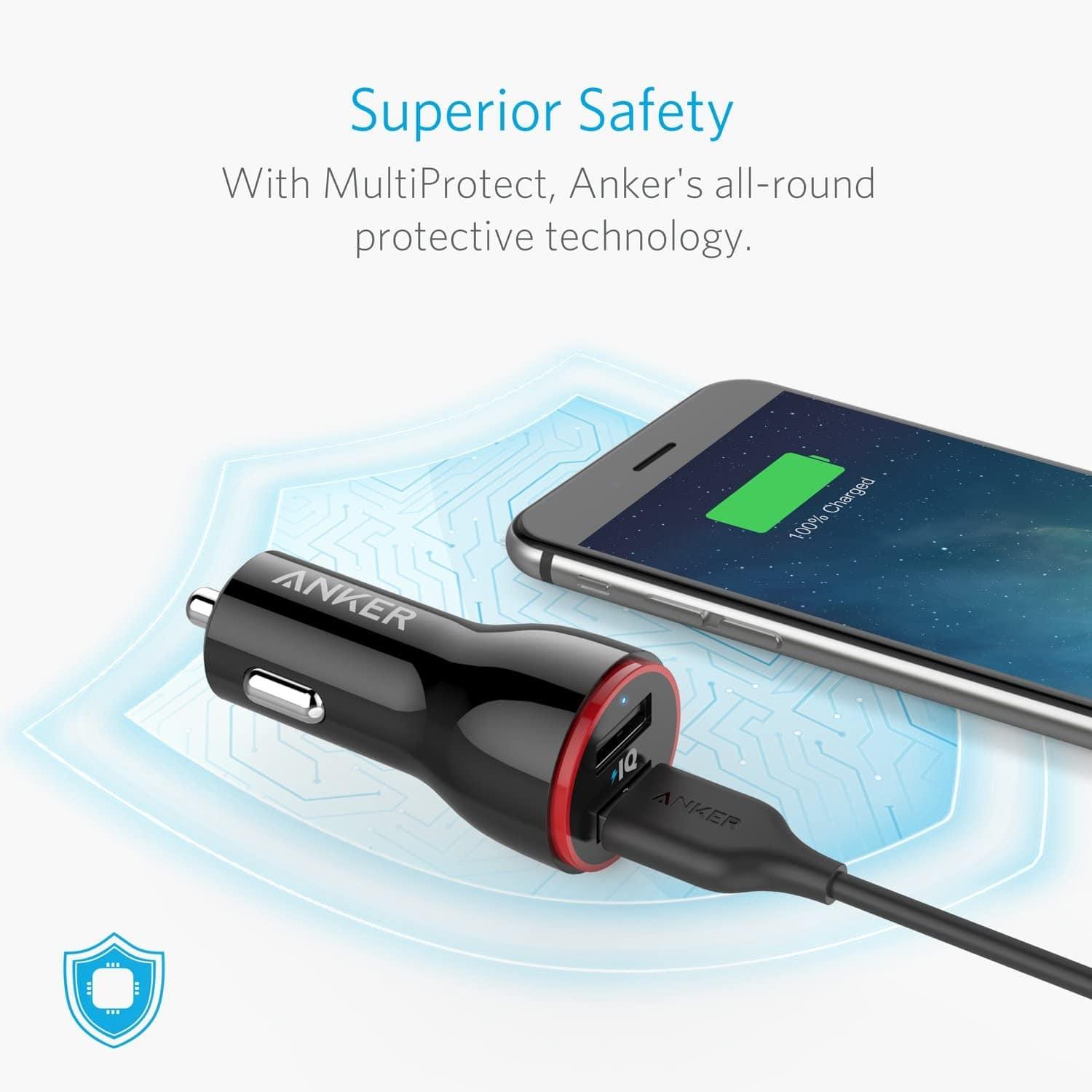 Anker 24W Dual USB Car Charger, PowerDrive 2 for iPhone X / 8/7 / 6s / Plus  and More
